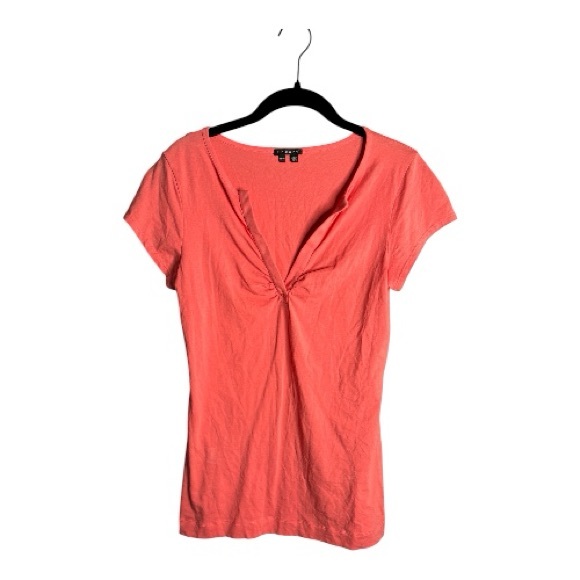 Theory Coral Short Sleeve V Neck Top Cotton Spandex Size Medium - Picture 1 of 7